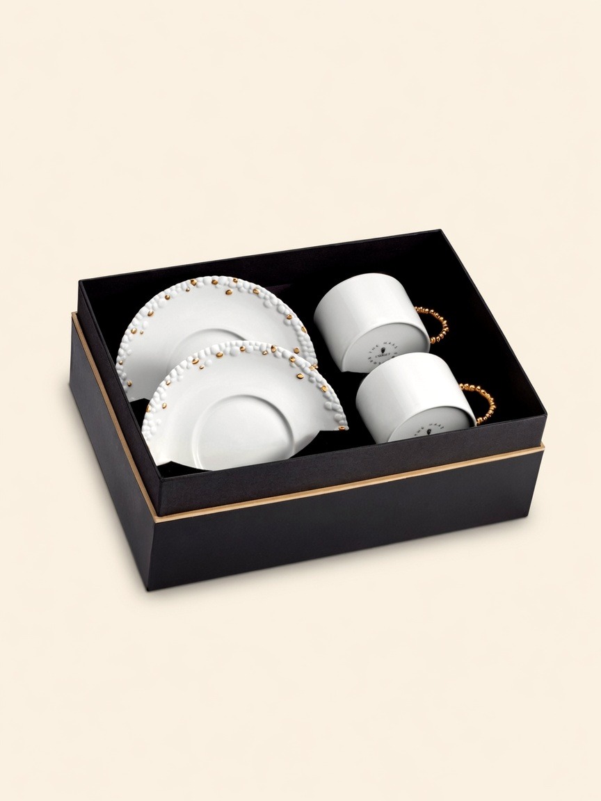 Haas Mojave — Tea Cups & Saucers, White & Gold, Set of 2
