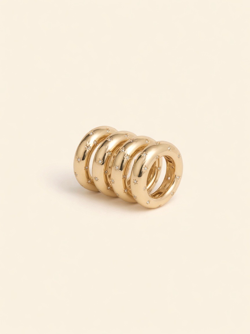 Stars — Napkin Rings, Gold & White Crystals, Set of 4
