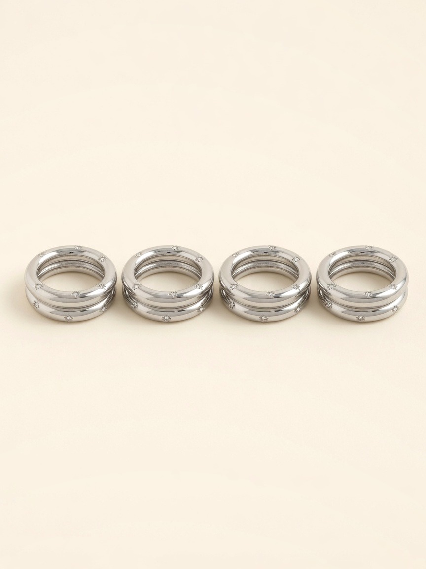 Stars — Napkin Rings, Platinum & White Crystals, Set of 4
