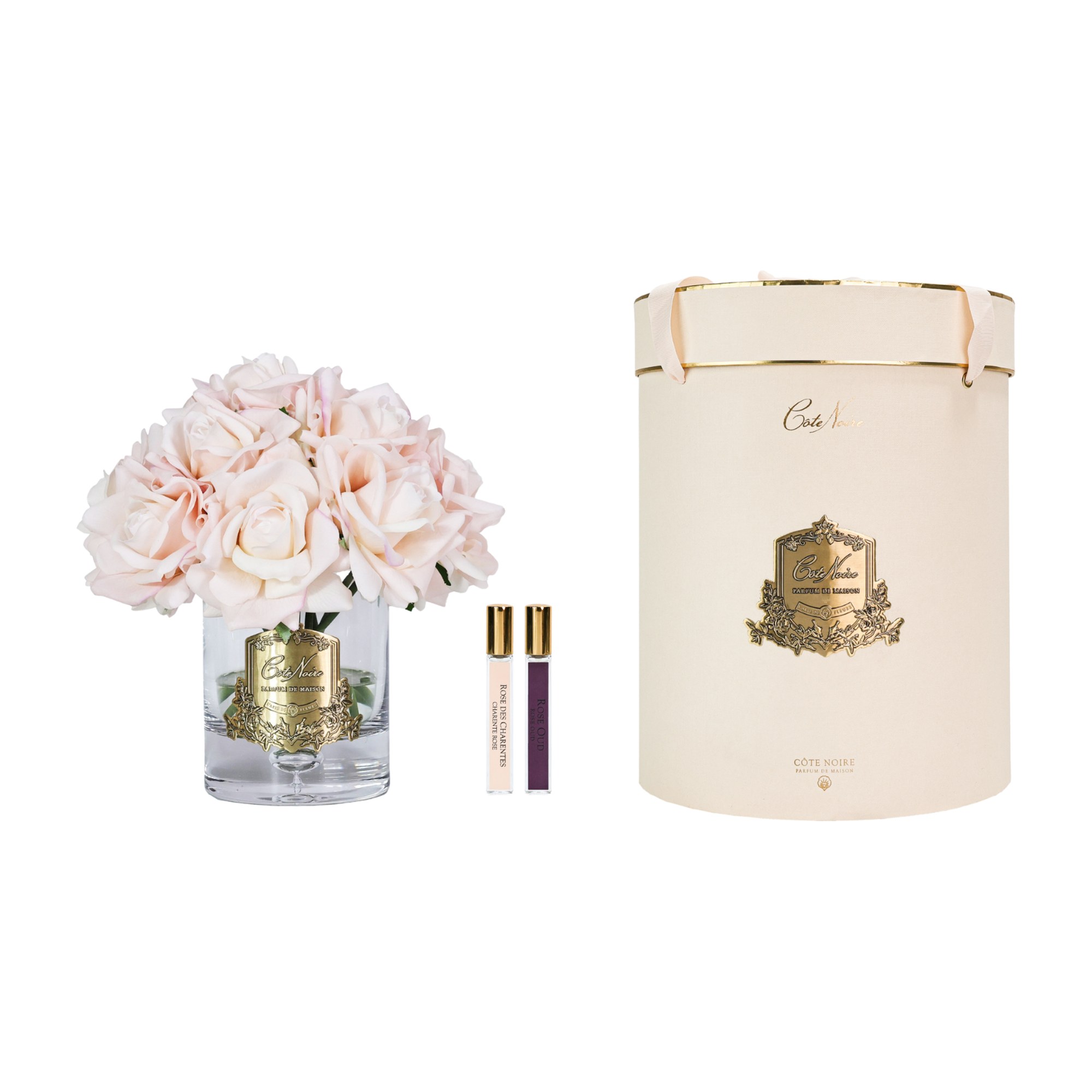 Luxury Grand Bouquet — розы, розовый шампань, золотая эмблема