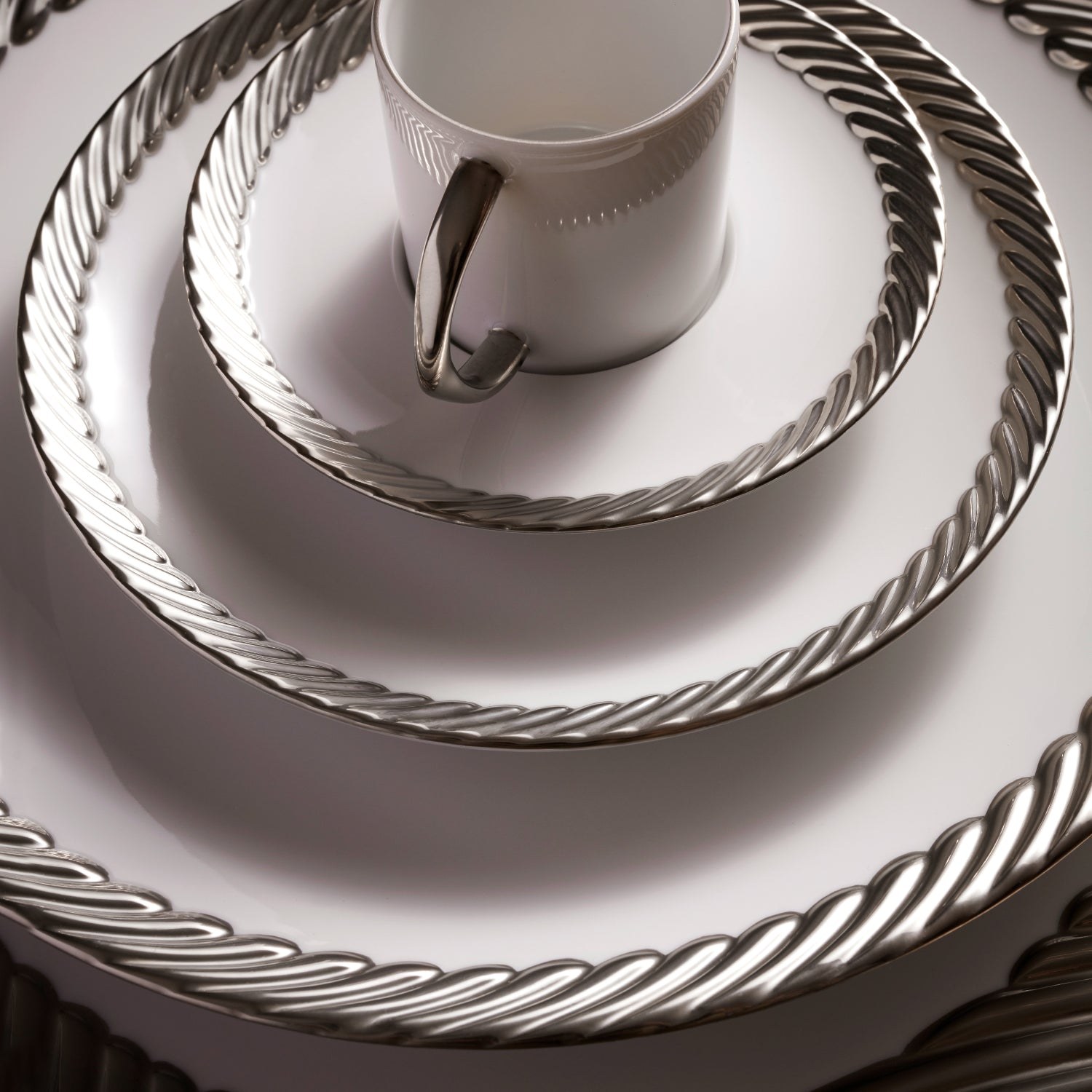Corde — Tea Cups & Saucers, Platinum, Set of 2 4