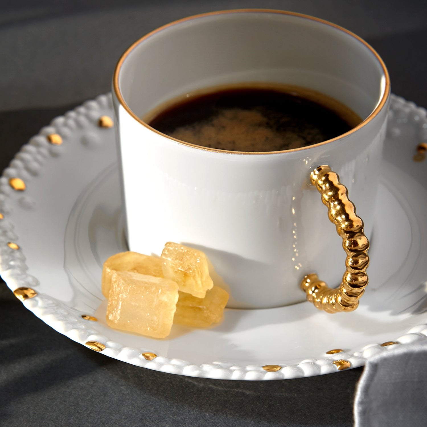 Haas Mojave — Tea Cups & Saucers, White & Gold, Set of 2 2