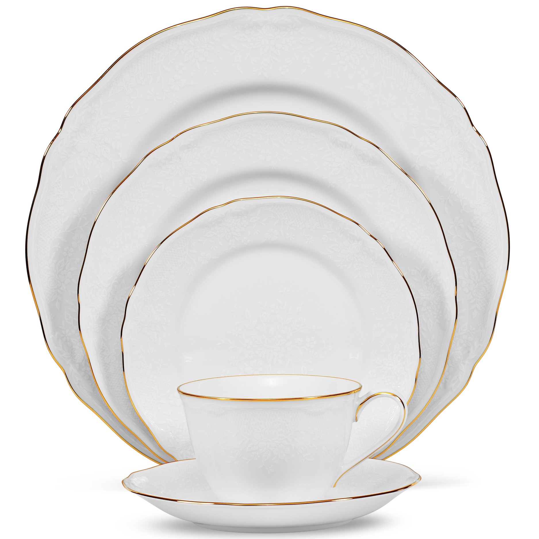 Princess Bouquet Gold Dinner Set for One – 5 pcs by Noritake.