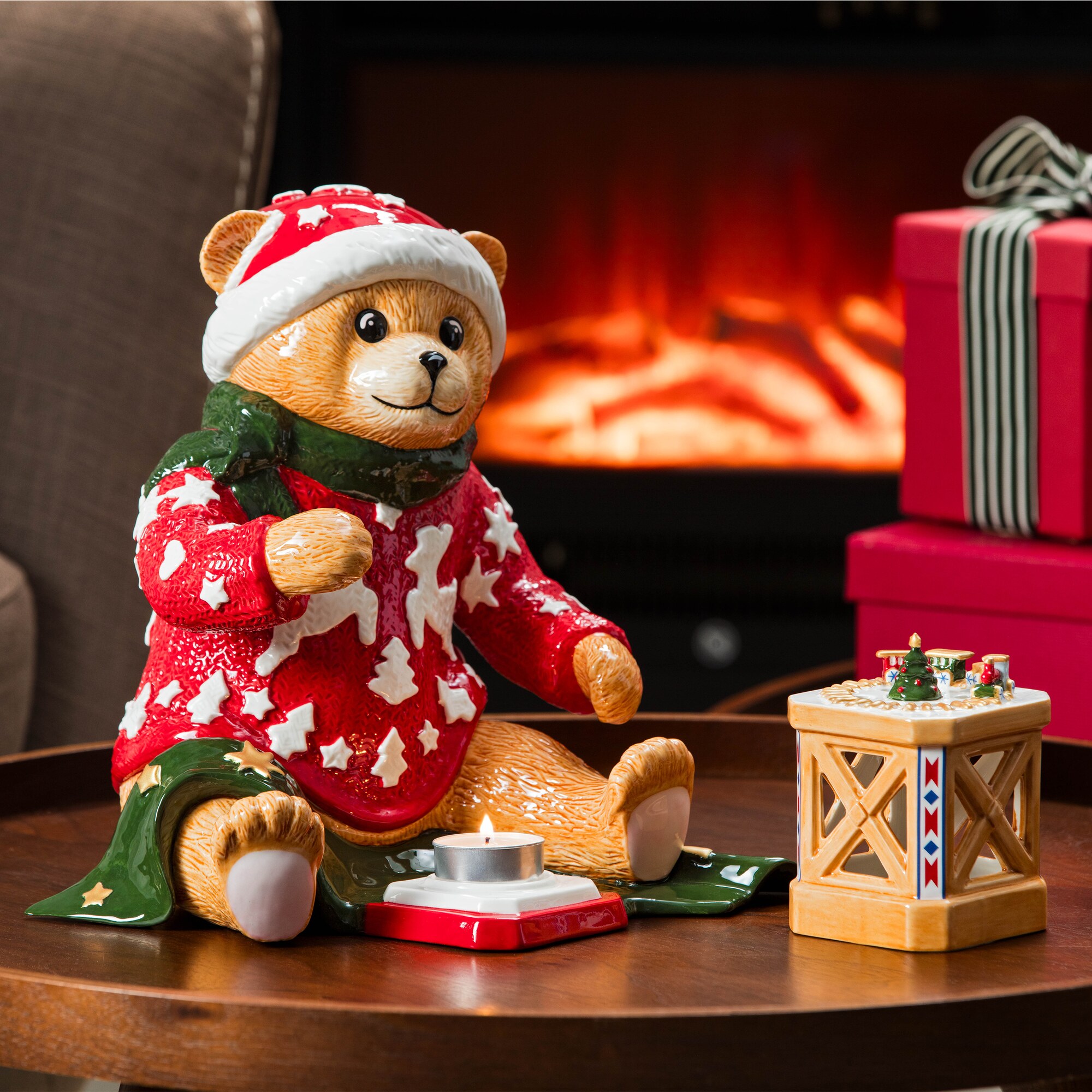 Christmas Toys — Teddy with Lantern Tealight Holder 2